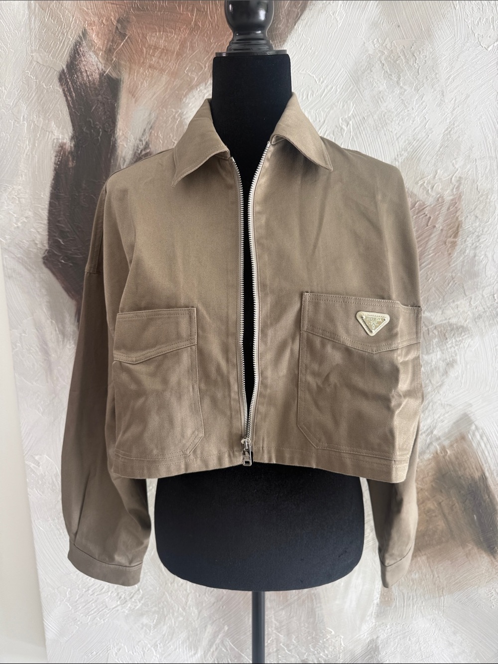 Prada Cropped Utility Jacket in Taupe Green